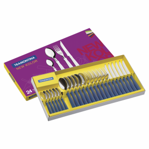 Juego De 24 Cubiertos Con Láminas De Acero Inoxidable Y Mangos De Polipropileno Azul, New Kolor Tramontina