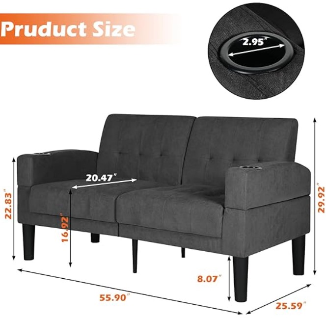 Sofá para 2 con USB y reposabrazos AILEEKISS