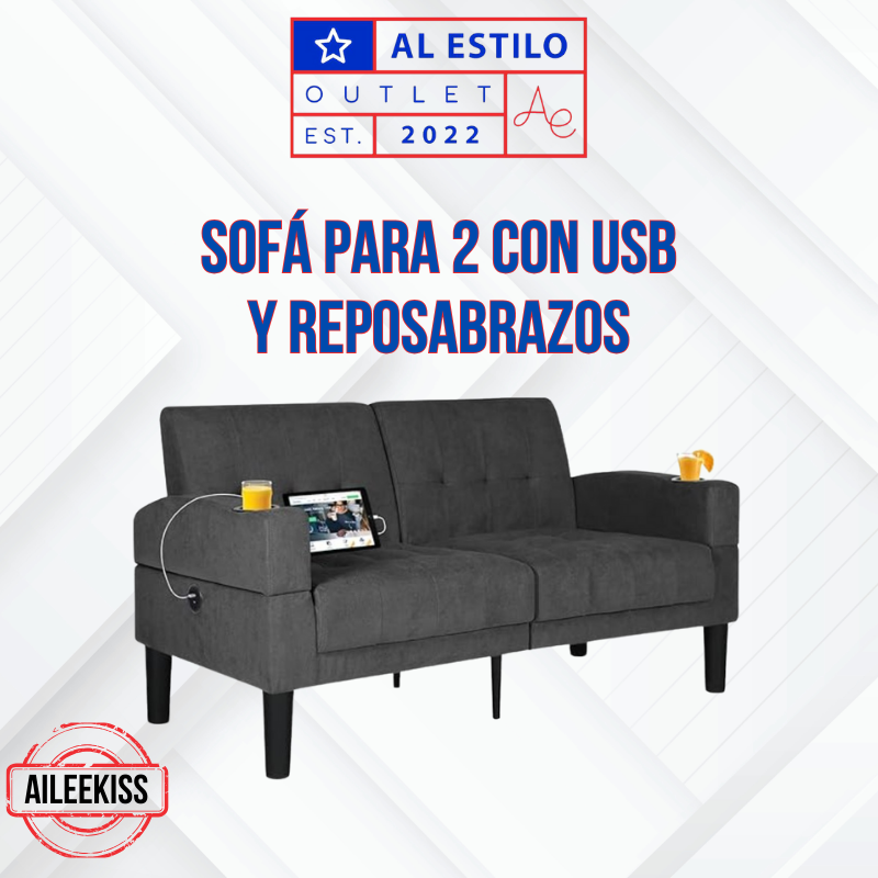 Sofá para 2 con USB y reposabrazos AILEEKISS