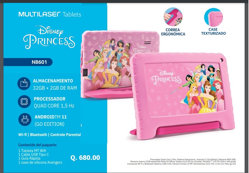 TABLET KIDS DE DISNEY PERSONAJES PRINCES