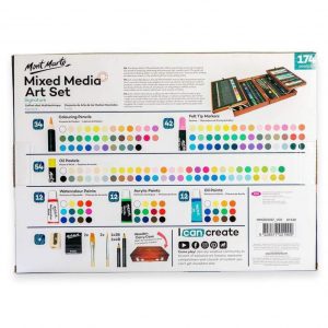 Maletín de madera Set para Dibujo y Arte con Técnicas Mixtas, 174 Piezas