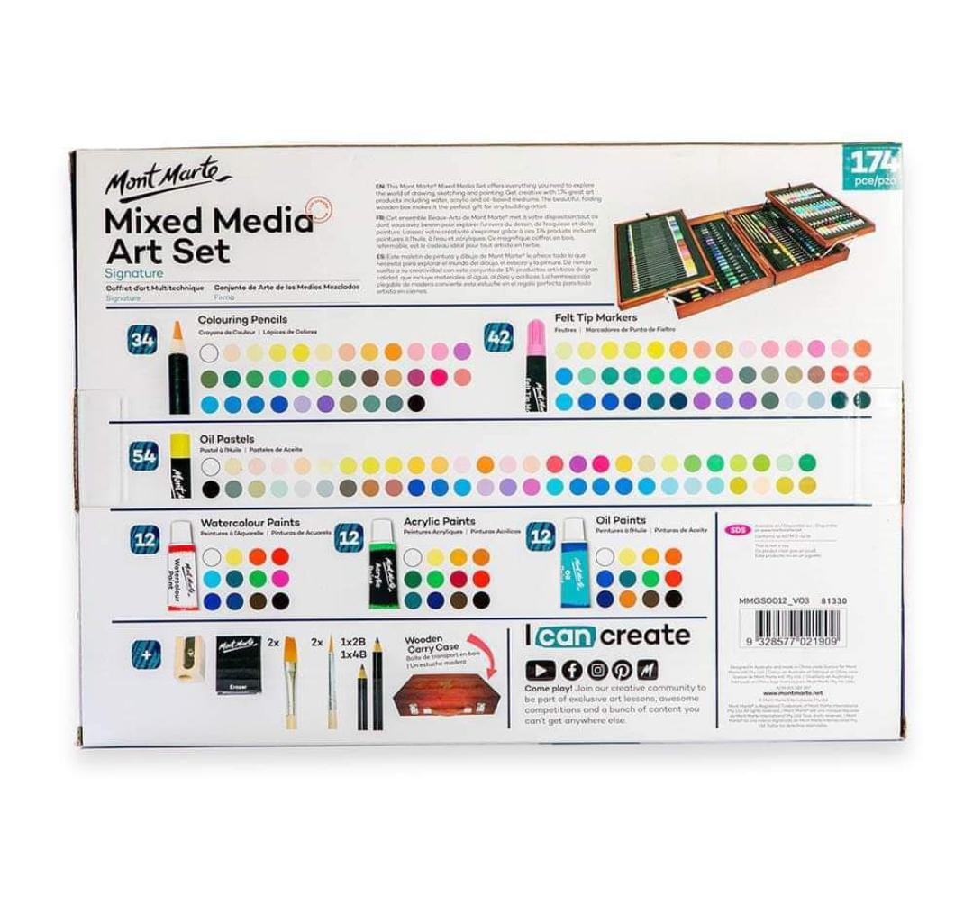 Maletín de madera Set para Dibujo y Arte con Técnicas Mixtas, 174 Piezas