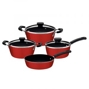Batería de cocina Tramontina Sicília de aluminio con revestimiento interno cerámico y externo de poliéster rojo, 04 piezas