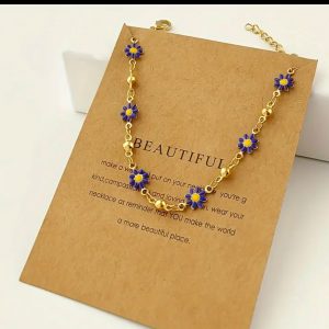 Pulsera de flor acero inoxidable enchapado en oro de 18 kilates (azul)