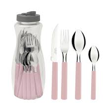 Juego de cubiertos Tramontina Gamboa de 16 piezas con hojas de acero inoxidable y mangos de polipropileno rosa