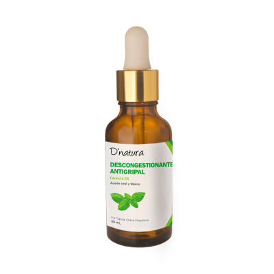 🌿 Aceite Descongestionante Antigripal – D’natura® (30 mL) ✨ Blend natural con menta, eucalipto y árbol de té para aliviar síntomas de gripe y congestión.