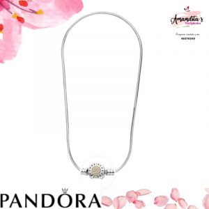 Pandora Collar clásico con dije de cadena de serpiente, regalo para ella, plata de ley con cierre bola en relieve.