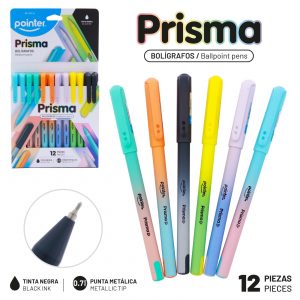 Set de 12 Lapiceros Prisma Tinta Negra 0.7