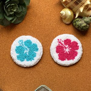 portavasos para el carro de flor hibiscus rosado y celeste