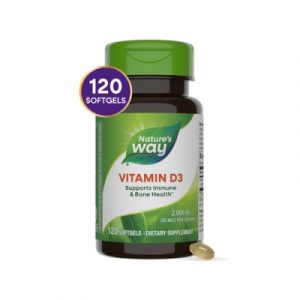 🧴 Vitamina D3 2,000 UI – Nature’s Way (120 cápsulas blandas) ✨ Huesos fuertes, mejor absorción de calcio y soporte inmunológico para tu bienestar diario.