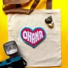 Totebag Ohana Corazón celeste y rosado