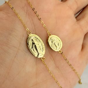 925 Silver Pulsera Medalla Virgen