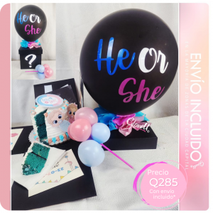 Revelación de genero globos y pastel