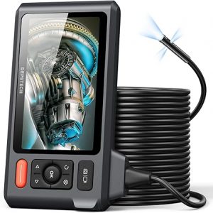 Cámara de inspección de alcantarillado de triple lente con cable semirrígido de 50 pies, cámara endoscopio de pantalla IPS DEPSTECH de 5 pulgadas con luces, boroscopio industrial 1080P, pantalla