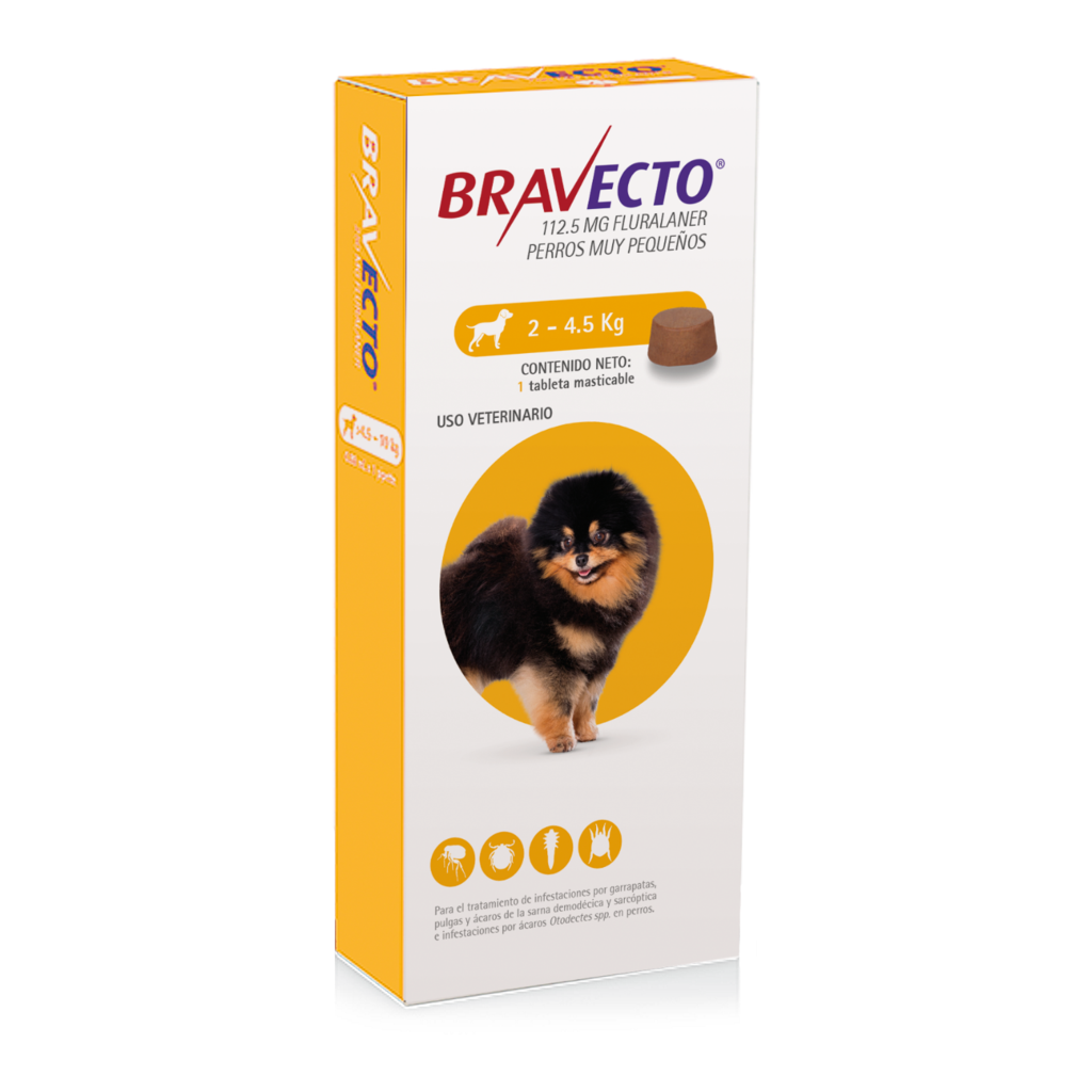 Bravecto 2 a 4.5 Kg Pastilla antipulgas, 12 semanas de proteccion