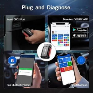 KONNWEI KDIAG Bluetooth OBD2 escáner herramienta de diagnóstico para iPhone y Android Wireless Check Engine Light Lector de código de coche Bluetooth 5.2 con diagnóstico de sistema completo,