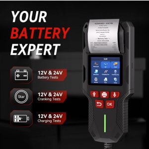 KONNWEI Kw700 Probador de batería de automóvil con impresora, probador de carga de batería automotriz de 12 V 24 V, prueba de arranque y carga, analizador de batería 100-2000CCA probador de alternador para