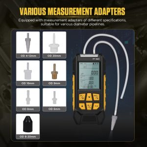 Probador de presión de gas manómetro PT520, manómetro digital, medidor de presión de aire de doble puerto, probador de presión de gas HVAC con 10 unidades seleccionables, varios adaptadores