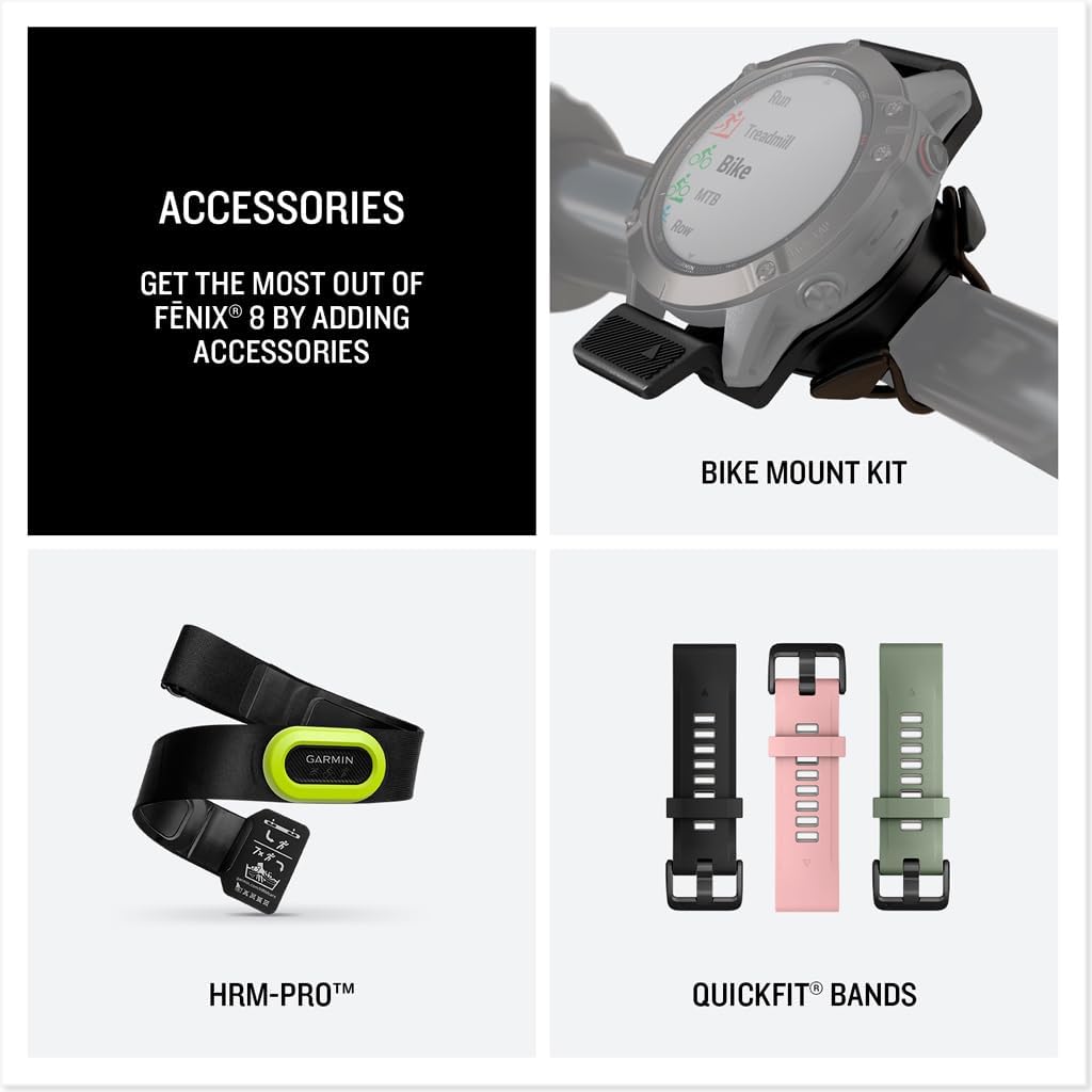 Garmin fēnix® 0.315 - 2.008 in, solar, zafiro, reloj inteligente GPS multideporte premium, batería de larga duración, clasificación para inmersión, linterna LED incorporada, titanio DLC gris carbón