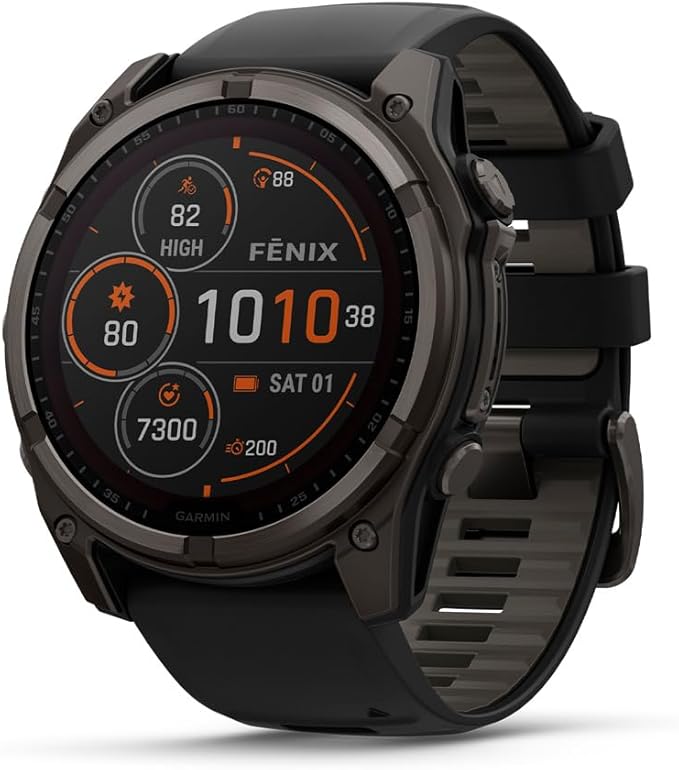 Garmin fēnix® 0.315 - 2.008 in, solar, zafiro, reloj inteligente GPS multideporte premium, batería de larga duración, clasificación para inmersión, linterna LED incorporada, titanio DLC gris carbón