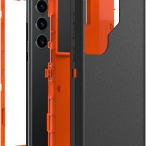 Funda para Samsung Galaxy S23 Ultra, resistente, resistente, a prueba de golpes, protección contra caídas para Samsung Galaxy S23 Ultra, negro y naranja