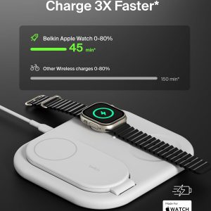 Belkin 3-in-1 MagSafe-Compatible iPhone Charger - Foldable Magnetic Qi2 Certified, MagSafe Charging Station for Phone, Apple Watch, AirPods - Wireless for Multiple Devices