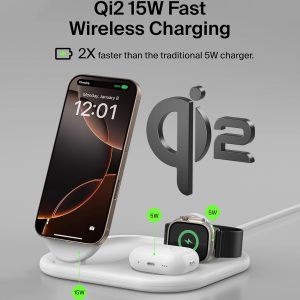 Belkin 3-in-1 MagSafe-Compatible iPhone Charger - Foldable Magnetic Qi2 Certified, MagSafe Charging Station for Phone, Apple Watch, AirPods - Wireless for Multiple Devices