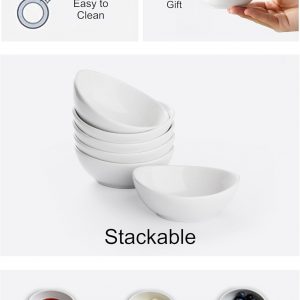 Dipping Bowls, 3 OZ Small Serving Bowls for Side Dishes,Set of 6 Mini Appetizer Plates for Condiment Sushi Ketchup, Porcelain, Tomato Sauce, Soy Sauce Dish Ceramic (4 Inch(3 Ounce))