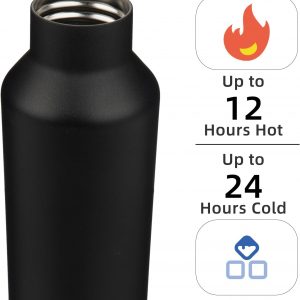 Insulated Water Bottle with Straw,17 OZ Double Wall Vacuum Stainless Steel Water Flask with 2 Lids,Black