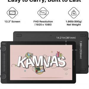HUION Kamvas 13 (Gen 3) Drawing Tablet with Screen,13.3" Full-Laminated Art Tablet with Anti-Sparkle Canvas Glass 2.0, 99% sRGB, PenTech 4.0, 16384 Pen Pressure, Dual Dial for PC, Mac, Android, Black