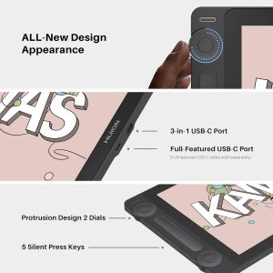 HUION Kamvas 13 (Gen 3) Drawing Tablet with Screen,13.3" Full-Laminated Art Tablet with Anti-Sparkle Canvas Glass 2.0, 99% sRGB, PenTech 4.0, 16384 Pen Pressure, Dual Dial for PC, Mac, Android, Black