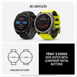 Garmin fēnix® 0.315 - 2.008 in, solar, zafiro, reloj inteligente GPS multideporte premium, batería de larga duración, clasificación para inmersión, linterna LED incorporada, titanio DLC gris carbón