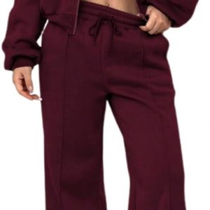 LovelyWholesale Women Sweatsuits 2 Piece Set Zip Up Sweatshirt and Wild Leg Sweatpants Set