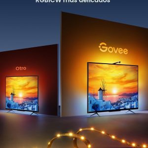 Govee Retroiluminación de TV 3 Lite con función de corrección de ojo de pez Sincronización con televisores de 55 a 65 pulgadas, tira de luces LED RGBICW Wi-Fi de 11.8 pies con cámara, 4 colores en 1 lámpara cuenta, control de voz y aplicación, adaptador