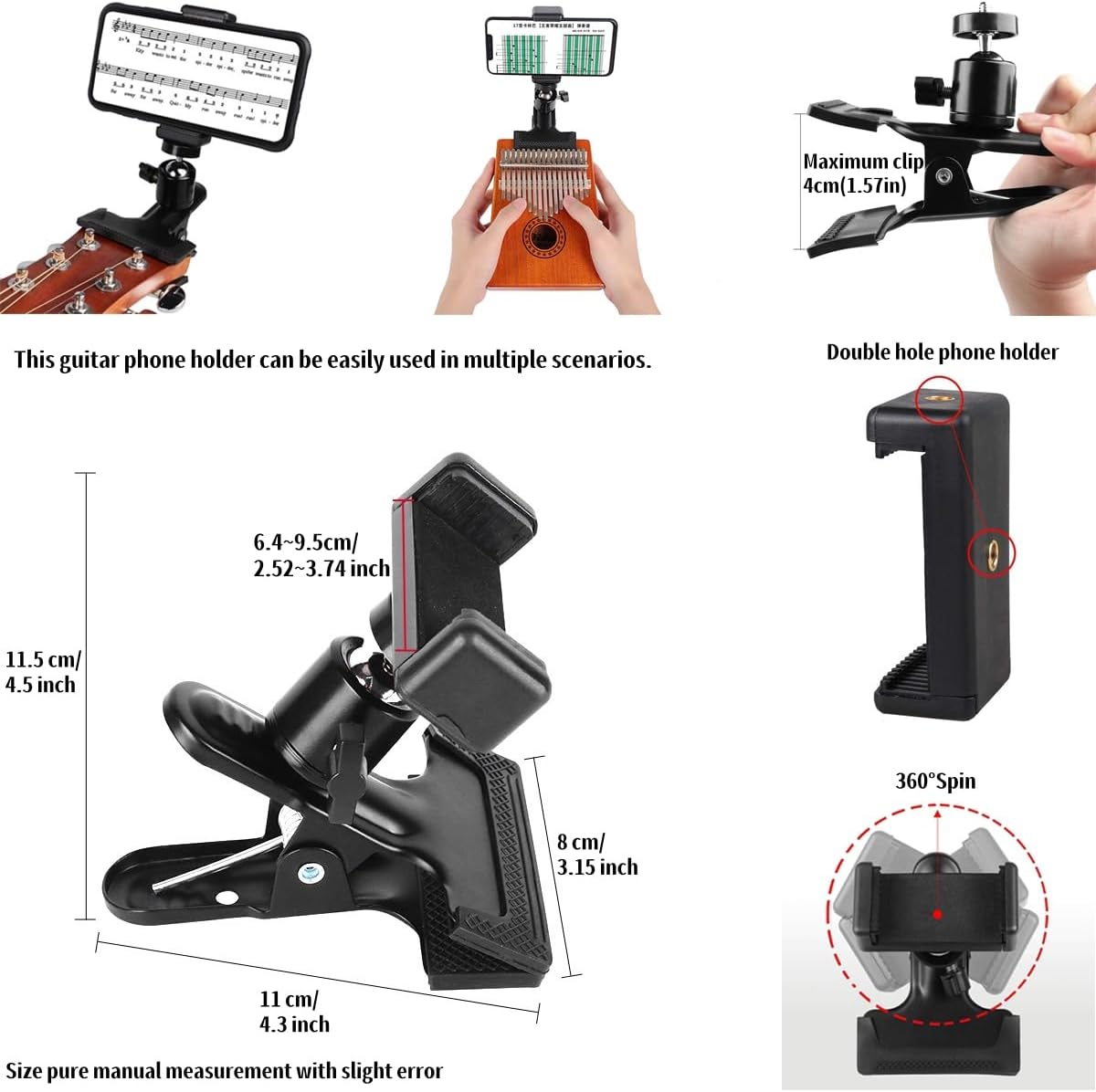 Soporte para teléfono con cabezal de guitarra para grabación de video en vivo, adecuado para teléfonos inteligentes iPhone y Samsung, compatible con guitarra eléctrica, bajo y ukelele