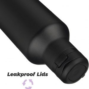 Insulated Water Bottle with Straw,17 OZ Double Wall Vacuum Stainless Steel Water Flask with 2 Lids,Black