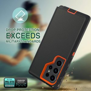Funda para Samsung Galaxy S23 Ultra, resistente, resistente, a prueba de golpes, protección contra caídas para Samsung Galaxy S23 Ultra, negro y naranja