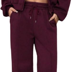 LovelyWholesale Women Sweatsuits 2 Piece Set Zip Up Sweatshirt and Wild Leg Sweatpants Set