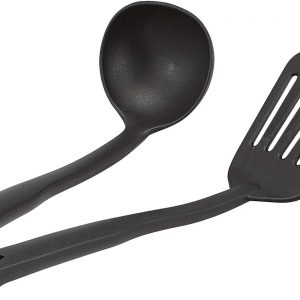Amazon Basics Juego de utensilios de cocina antiadherentes anodizados duros de 12 piezas, color negro - ollas, sartenes y utensilios
