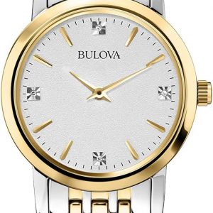 Bulova Reloj clásico de cuarzo para mujer, diamante de acero inoxidable
