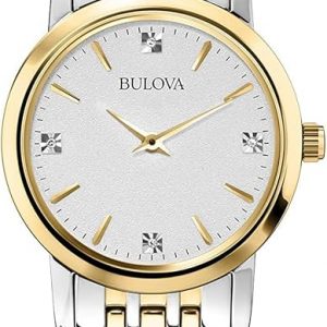 Bulova Reloj clásico de cuarzo para mujer, diamante de acero inoxidable