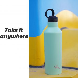 Insulated Water Bottle with Straw,17 OZ Double Wall Vacuum Stainless Steel Water Flask with 2 Lids,Black