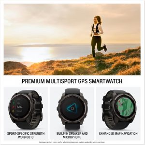Garmin fēnix® 0.315 - 2.008 in, solar, zafiro, reloj inteligente GPS multideporte premium, batería de larga duración, clasificación para inmersión, linterna LED incorporada, titanio DLC gris carbón