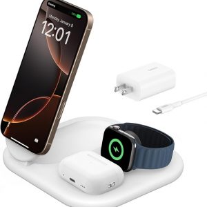 Belkin 3-in-1 MagSafe-Compatible iPhone Charger - Foldable Magnetic Qi2 Certified, MagSafe Charging Station for Phone, Apple Watch, AirPods - Wireless for Multiple Devices