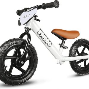 KRIDDO Bicicleta de equilibrio para niños de 2 años, de 24 meses a 5 años, bicicleta de empuje de 12 pulgadas con placa personalizada (3 juegos de calcomanías incluidas), bicicleta de regalo para