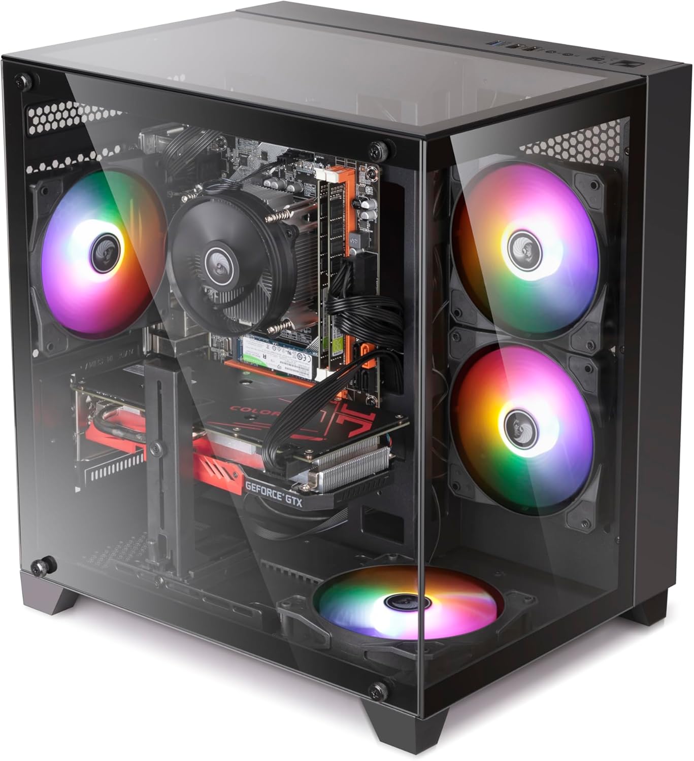 Prebuilt Gaming PC Desktop Computer,AMD Ryzen R5 5500 Desktop,Operating at A Frequency of 3.6-4.2 GHz,RTX 4060 Graphics Card with 8GB GDDR6 Video Memory,16GB RAM, 1TB NVME SSD,WiFi 5.0,RGB Fan x4