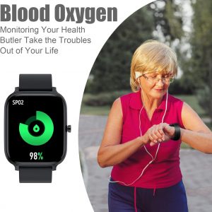 Reloj inteligente para hombres y mujeres, compatible con iPhone, Samsung, teléfono Android, pantalla táctil completa de 1.83 pulgadas, IP68, impermeable, Bluetooth, rastreador de actividad física, monitor de ritmo cardíaco/sueño, color negro