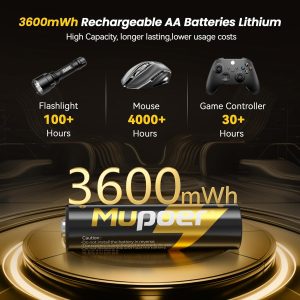 Rechargeable AA Batteries 12 Count,Lithium Batteries AA 1.5V 3600mWh,Double A Rechargeable Batteries,Pilas Recargables AA,Lithium ion AA Batteries for Blink Xbox Long Lasting