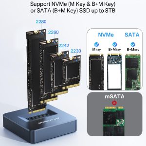 ACASIS M.2 NVMe & SATA to USB C Docking Station, NVME SSD Enclosure Adapter, USB 3.2 Gen 2(10 Gbps), Aluminium Alloy Housing, Support M.2 (M Key) NVMe and (B+M Key) SATA-Based SSD