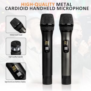 Soundgeek Wireless Microphone UHF Metal Dual Handheld Mic with Rechargeable Receiver 200ft Range, Microphone for Singing, Karaoke, Church, Speech, Wedding, Party Singing (2 Mics, Black & Gray)